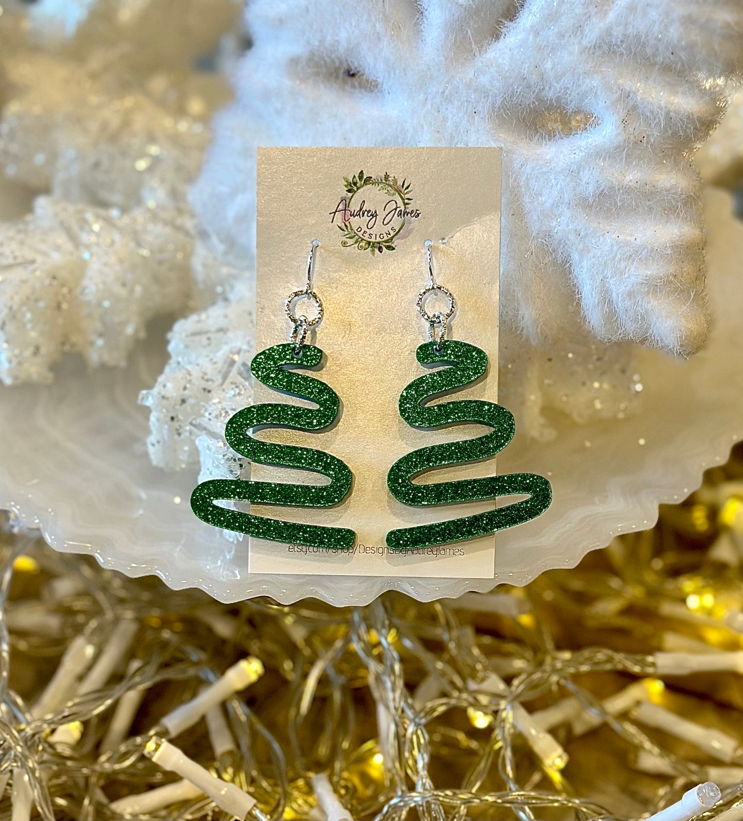 Christmas Tree Swirl Dangle Earrings