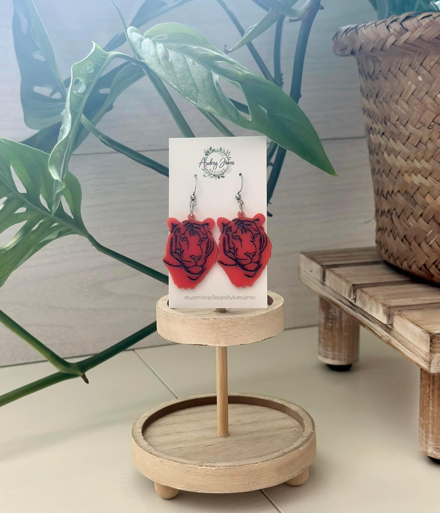 Tiger Head Bengals Football Earrings