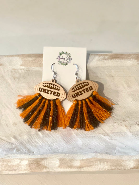 Engraved Macrame Football Earrings