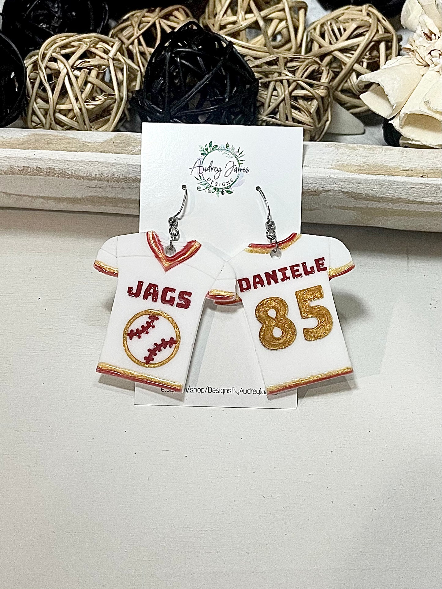 Custom JAGS Baseball Jersey Earrings