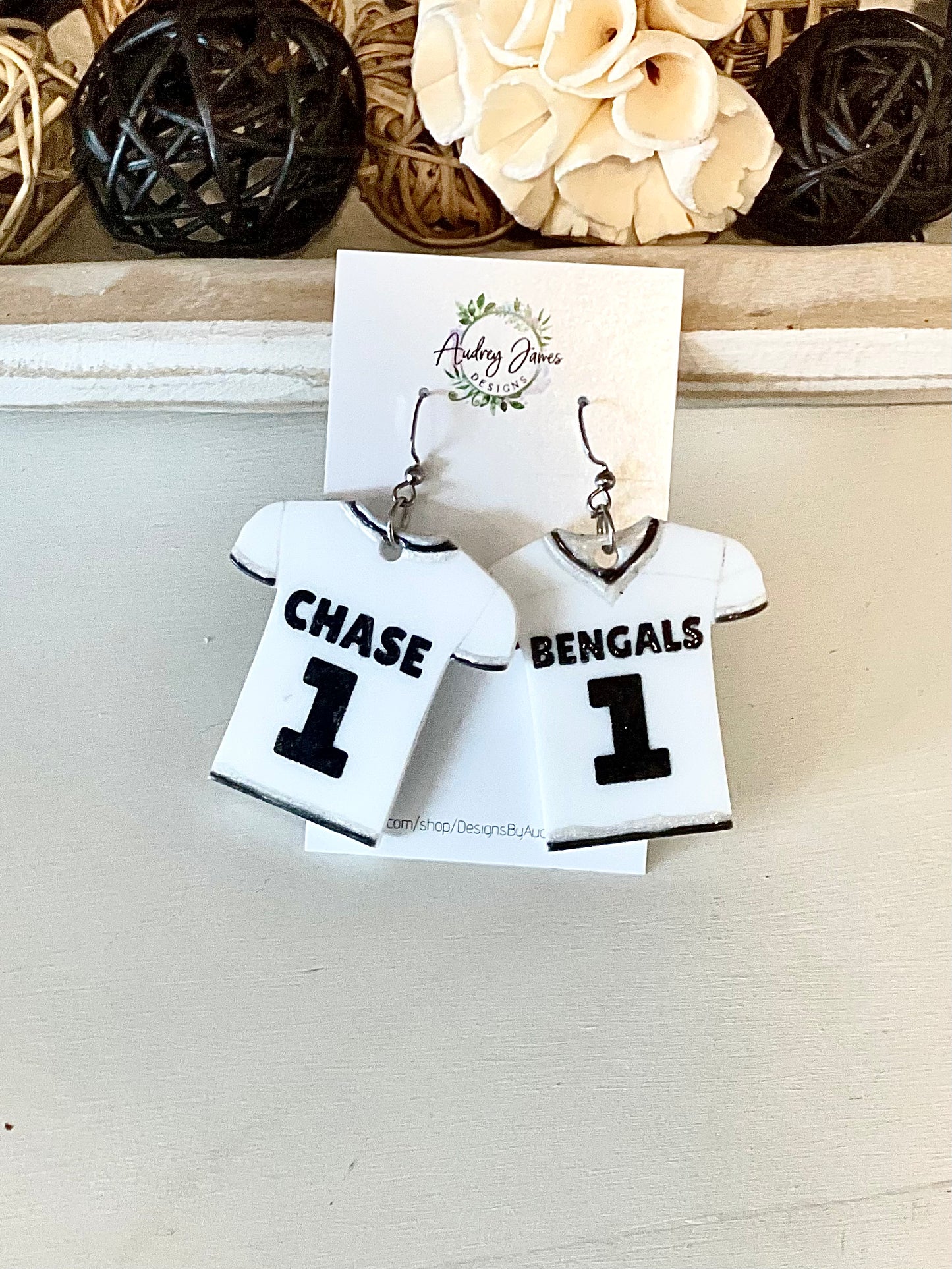 White Out Bengals Jersey Earrings