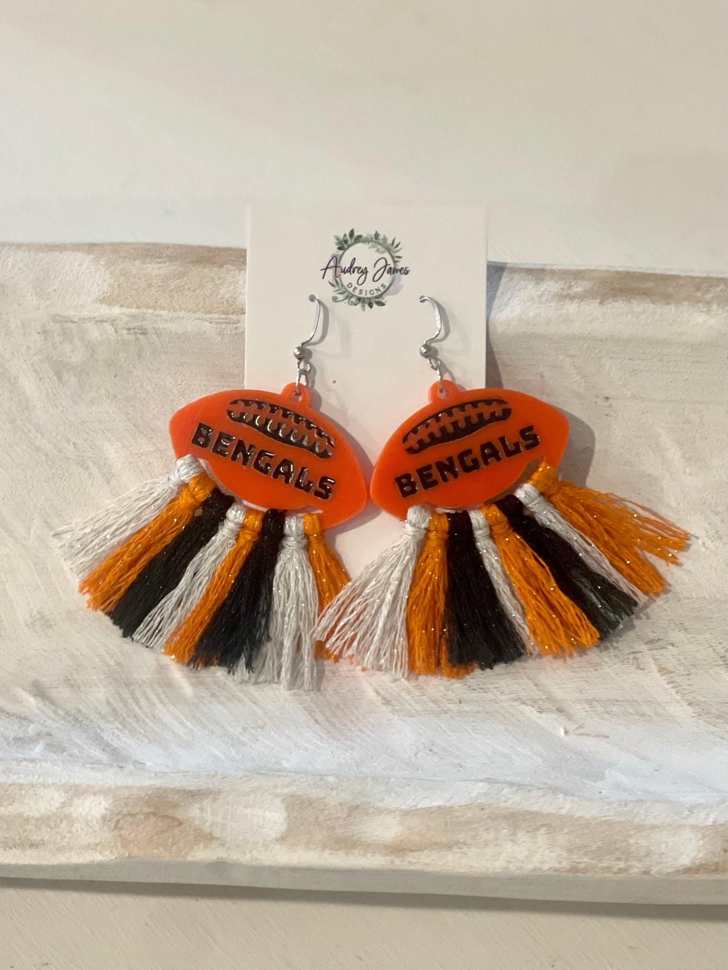 Engraved Macrame Football Earrings