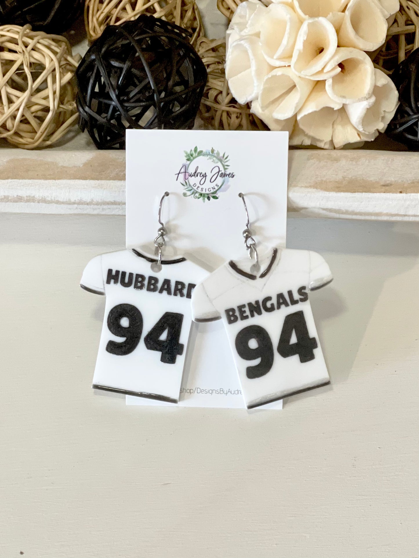 White Out Bengals Jersey Earrings