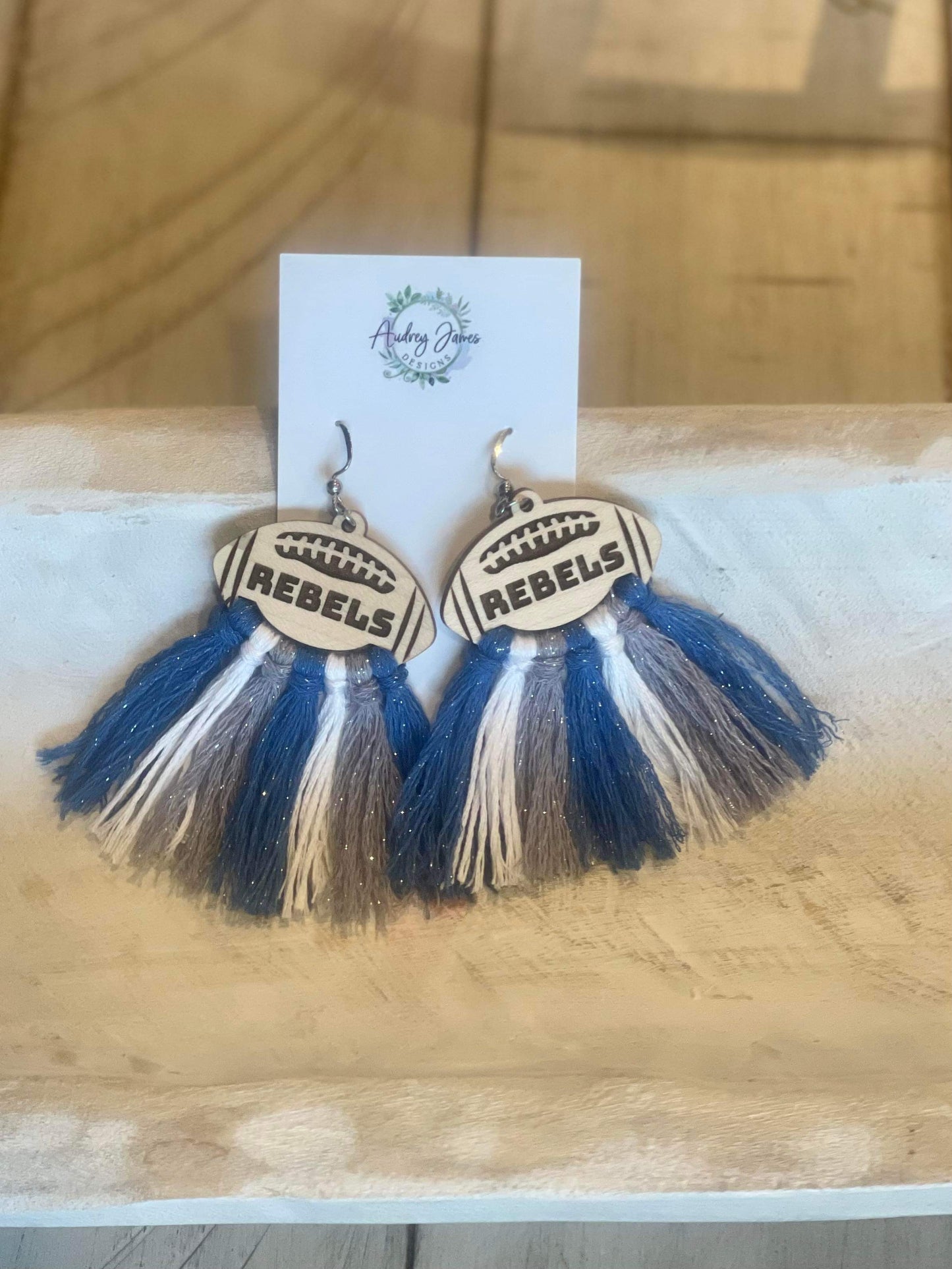 Engraved Macrame Football Earrings