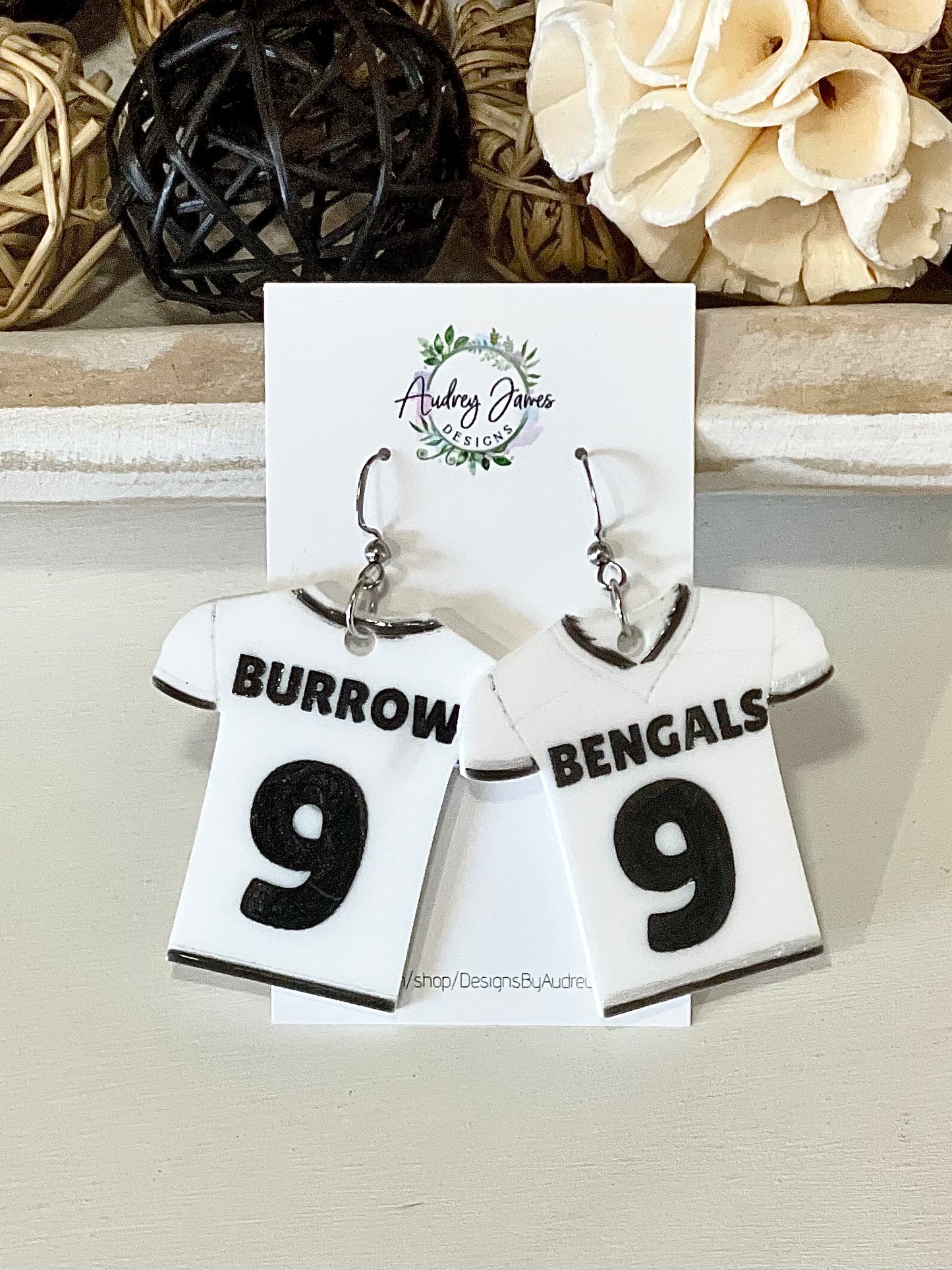 White Out Bengals Jersey Earrings